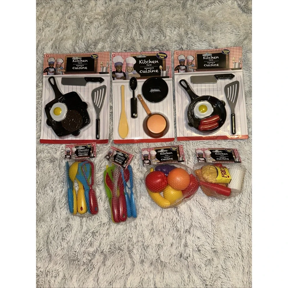 Play Food Set for Kids & Toddlers Kitchen Toy Playset Pretend Fake Pans Utensils